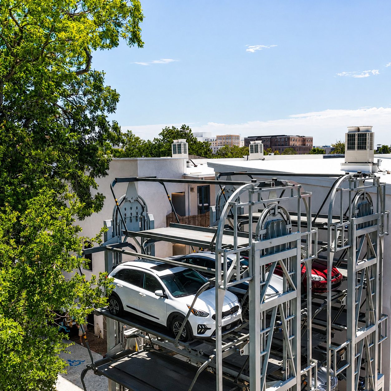 Carousel system seen from above among trees in Charleston, South Carolina
