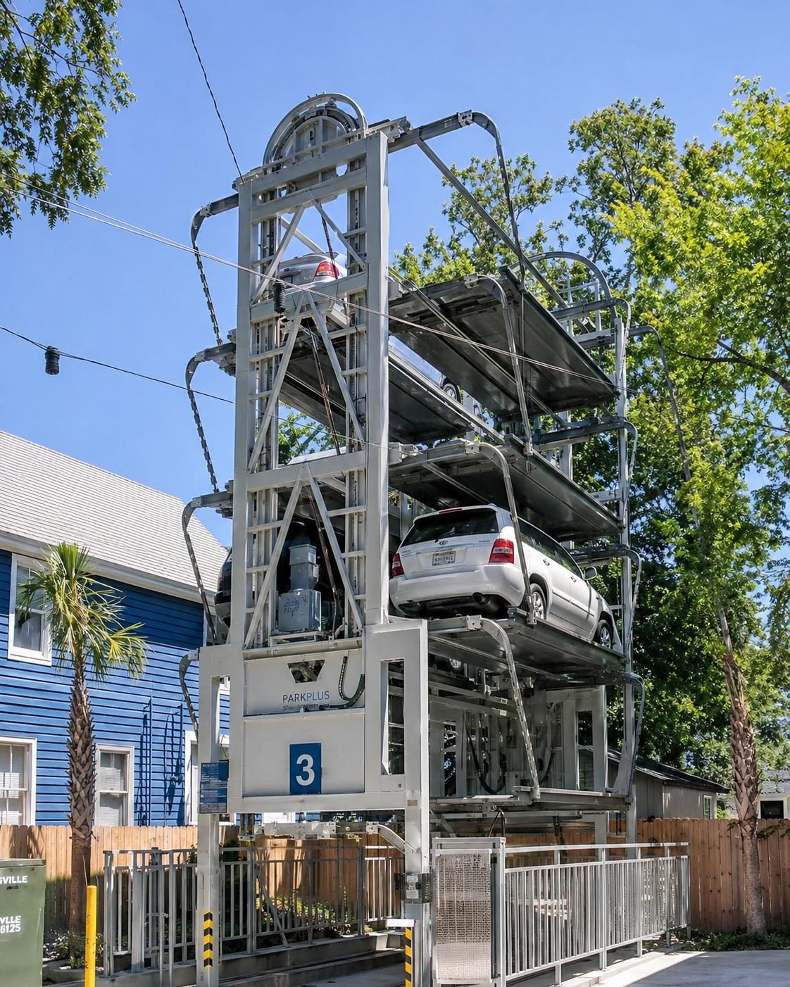Full height of a Carousel tower on a residential street in Charleston, South Carolina